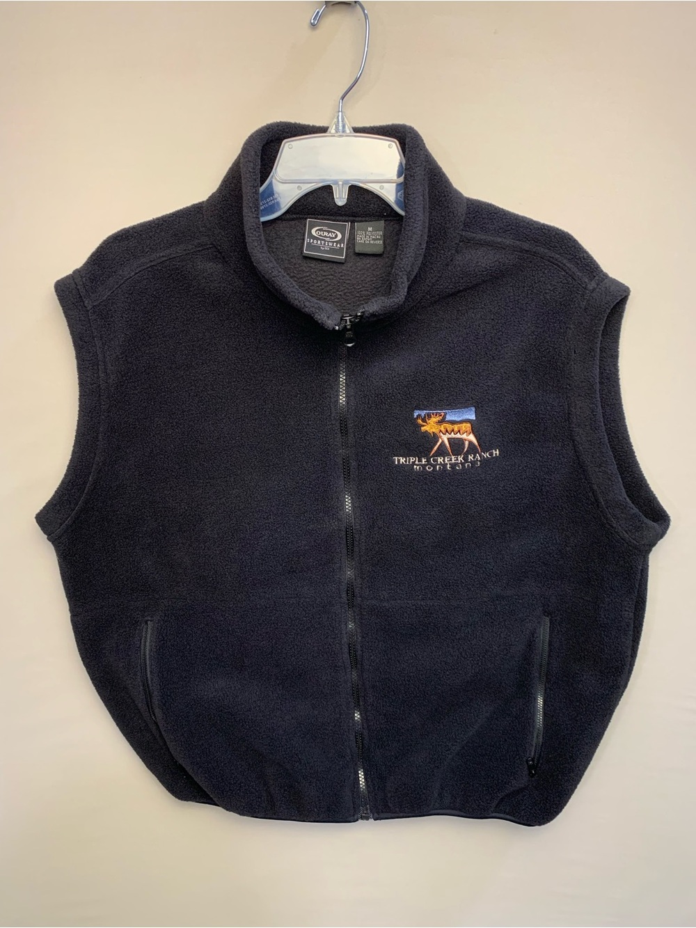 Mens M Black Full Zip Fleece Vest w/ Pockets Embroidered Moose Ranchwear